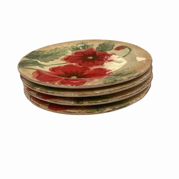 Maxcera "Poppies" Floral Round Hand Painted 8” Plates Set of 4 Décor/Dinnerware - Picture 4 of 12